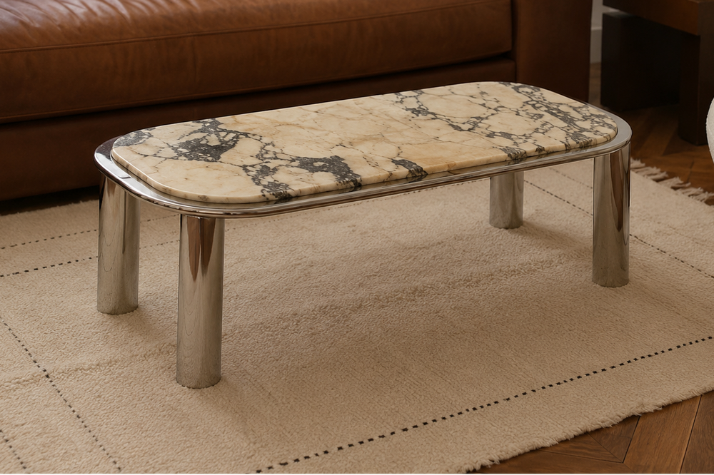 Table basse marbre et chrome des années 1970