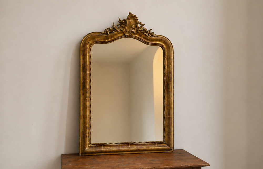 Miroir ancien Louis-Philippe à fronton coquille