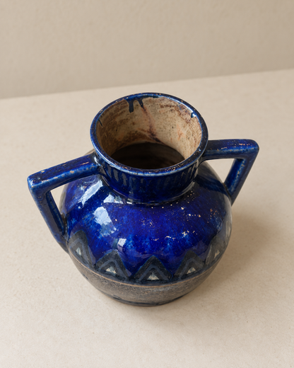 Vase HB Quimper Odetta en grès émaillé bleu cobalt — décor Art Déco, années 1920