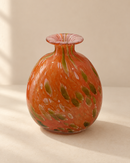 Vase boule en verre soufflé à décor moucheté — Mdina Glass, Malte, années 1970