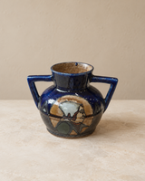 Vase HB Quimper Odetta en grès émaillé bleu cobalt — décor Art Déco, années 1920