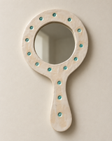 Miroir à main en céramique émaillée à décor de pastilles — monogrammé OB