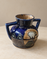 Vase HB Quimper Odetta en grès émaillé bleu cobalt — décor Art Déco, années 1920